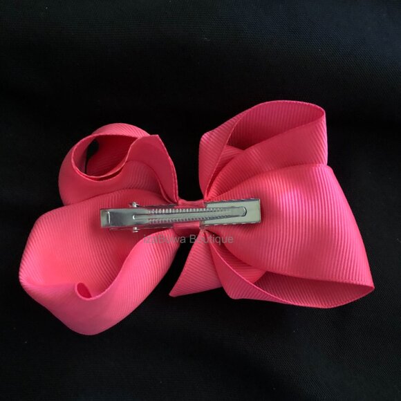 Neon Pink 4" Boutique Bow  HANDCRAFTED    -kids- - Picture 2 of 2